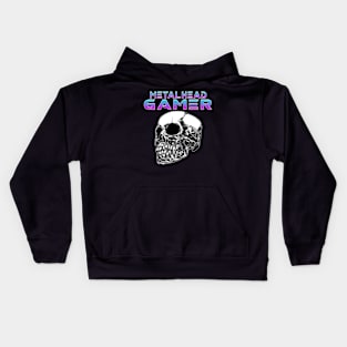 Metalhead Gamer Quarter Skull Blue Tone Kids Hoodie